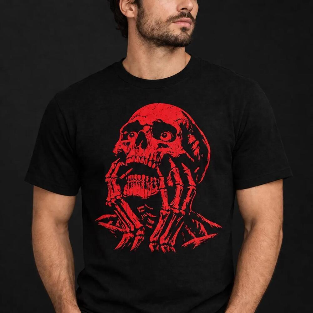 Red Skeleton Skull T-Shirt, Gothic Horror Tee, Dark Streetwear Shirt, Grunge